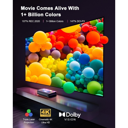 AWOL Vision - LTV-3000 Pro 4K Smart UHD 3D Triple Laser Ultra Short Throw Projector with HDR10+, Dolby Vision & Atmos - Black