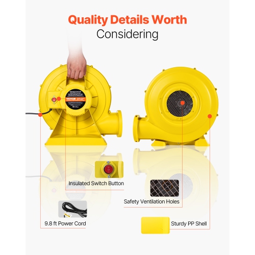 VEVOR 750W&950W Inflatable Blower, 1.3 HP Bounce House Blower, Pump Commercial Air Blower for Inflatables, 3300RPM Bouncy Castle Electric Air Blower