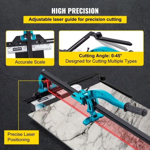 VEVOR 48 Inch Tile Cutter, Manual Tile Cutter, Tile Cutter Tools with Single Rail & Double Brackets, 3/5 in Cap with Precise Laser Guide, Snap Tile