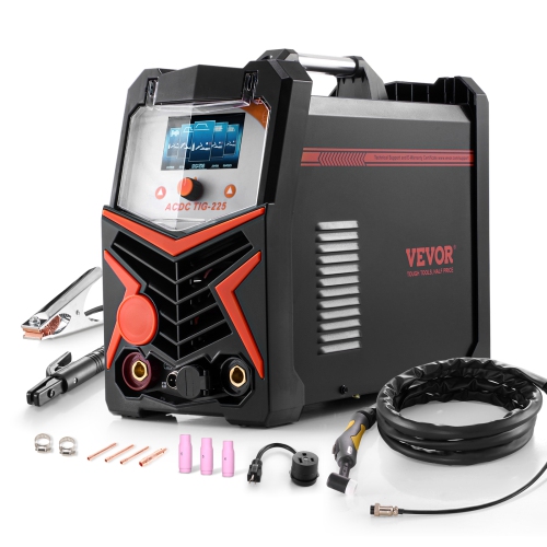 VEVOR  Tig Welder, 225A 6-In-1 Aluminum Welding Machine (Large Led Display)- Ac Tig/dc Tig/ac Pulse Tig/dc Pulse Tig/spot Tig/mma(Stick), 110&220V