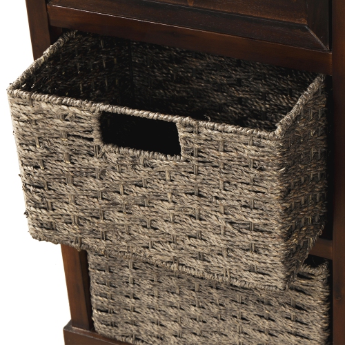 Kepooman Rustic Storage Cabinet with Two Drawers and Four Classic Rattan Basket for Dining Room/Living Room - Espresso