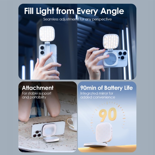 Lampe pliante pour téléphone avec anneau de LED, lampe magnétique portative pour égoportrait, compatible avec MagSafe iPhone, avec miroir
