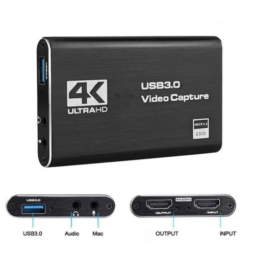 【4K loop output + 1080P recording】USB3.0 HDMI video capture card, driver-free, plug and play, support UVC/UAC, game live broadcast/conference