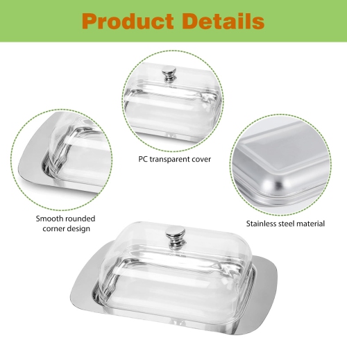 Beurrier en acier inoxydable avec couvercle et poignée, capacité de 250&nbsp;g, convient pour conserver le fromage, les plats froids et les gâteaux