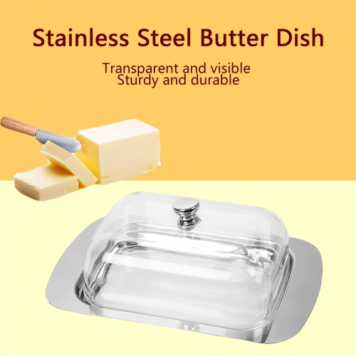 Beurrier en acier inoxydable avec couvercle et poignée, capacité de 250&nbsp;g, convient pour conserver le fromage, les plats froids et les gâteaux