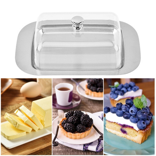 Beurrier en acier inoxydable avec couvercle et poignée, capacité de 250&nbsp;g, convient pour conserver le fromage, les plats froids et les gâteaux