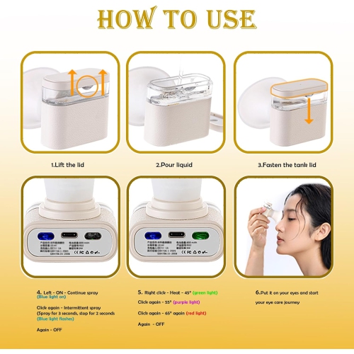 Relief Dry Eyes Sprayer,Eye Heated Nano Mist Sprayer,Portable Warm Compress Eyes Mister for Eyelid,Eye Skin SPA Eye Steam Mini Eye Drops Tool