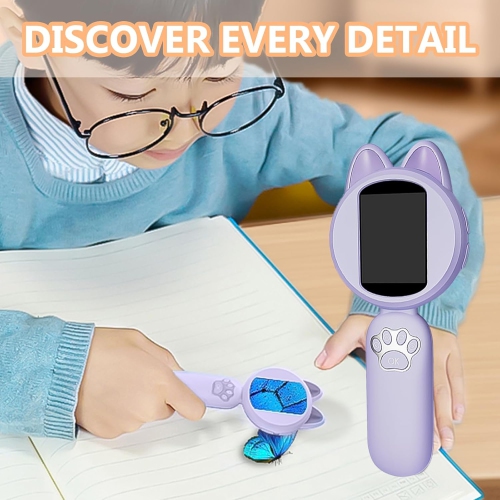 Children's portable digital microscope - 30W pixels, 2-inch HD screen, 8 LED lights, manual focus, adjustable magnification, support photo taking