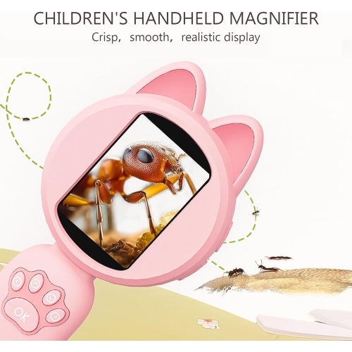 Children's portable digital microscope - 30W pixels, 2-inch HD screen, 8 LED lights, manual focus, adjustable magnification, support photo taking