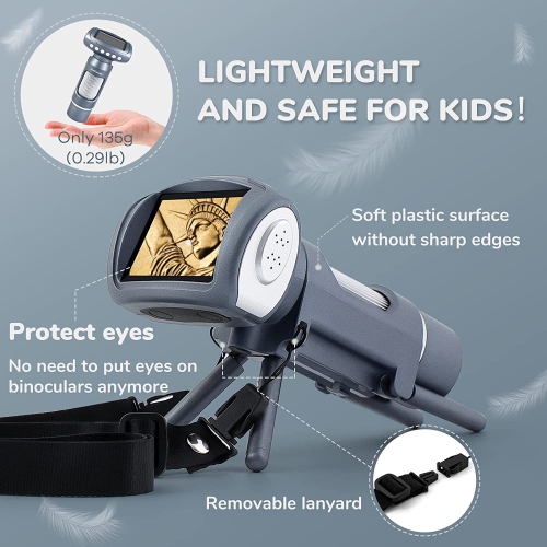 Children's HD digital microscope-2-inch large screen/200 times magnification/1080P video/8LED fill light/connectable to computer/silver+32G memory