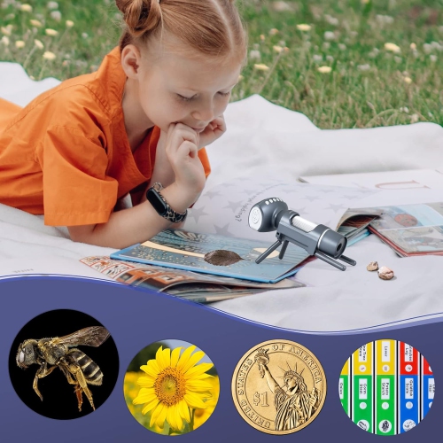 Children's HD digital microscope-2-inch large screen/200 times magnification/1080P video/8LED fill light/connectable to computer/silver+32G memory