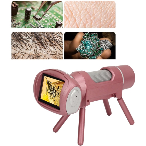 Children's HD digital microscope-2-inch large screen/200 times magnification/1080P video/8LED fill light/connectable to computer/pink+16 memory card