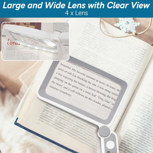 LED foldable eye protection magnifier - 4x HD lens + 10 dimming LEDs Portable reading/observation artifact HD magnifier for elderly/children