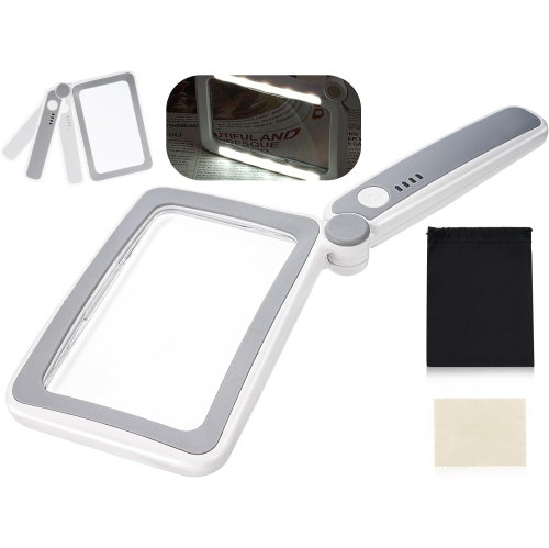 LED foldable eye protection magnifier - 4x HD lens + 10 dimming LEDs Portable reading/observation artifact HD magnifier for elderly/children