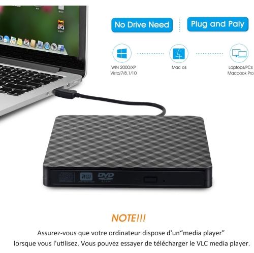 USB external DVD burner laptop external mobile optical drive portable optical disc burning drive - black