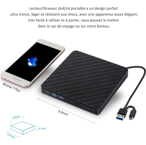 USB external DVD burner laptop external mobile optical drive portable optical disc burning drive - black