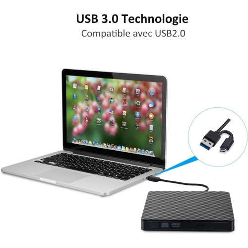 USB external DVD burner laptop external mobile optical drive portable optical disc burning drive - black