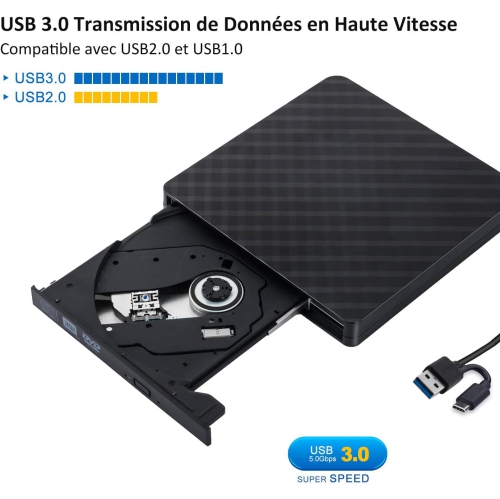 USB external DVD burner laptop external mobile optical drive portable optical disc burning drive - black