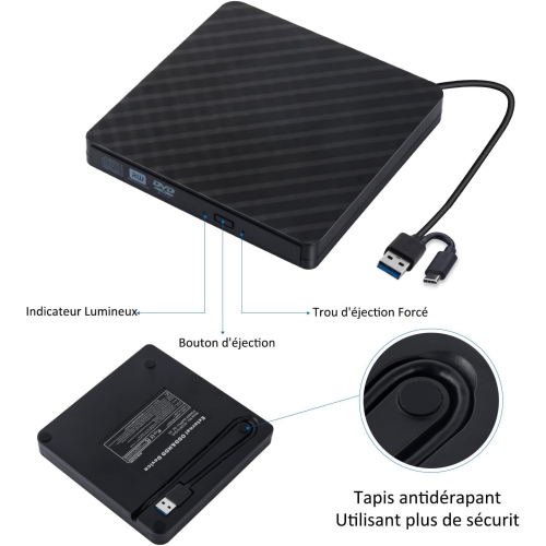 USB external DVD burner laptop external mobile optical drive portable optical disc burning drive - black