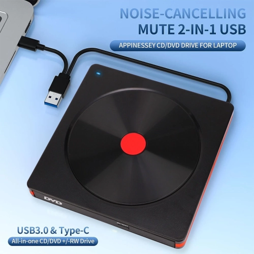 Graveur de disque optique externe USB Lecteur/graveur de CD/DVD portatif Compatible avec les ordinateurs de bureau et les portables Prêt à l'emploi