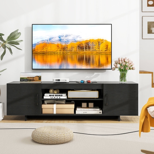 Costway TV Stand for 70" TVs Modern Entertain Center with Power Outlet & 2 Cable Holes Brown/Black