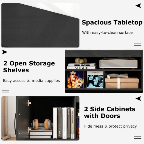 Costway TV Stand for 70" TVs Modern Entertain Center with Power Outlet & 2 Cable Holes Brown/Black