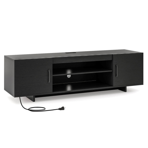 Costway TV Stand for 70" TVs Modern Entertain Center with Power Outlet & 2 Cable Holes Brown/Black