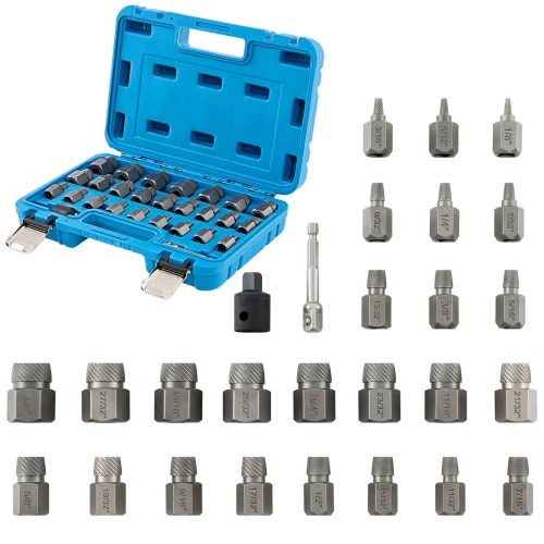 Costway 27 PCS Multi-Spline Screw Extractor Set with 3/8" Drive Hex Head Bolt Remover Blue/Orange