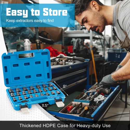 Costway 27 PCS Multi-Spline Screw Extractor Set with 3/8" Drive Hex Head Bolt Remover Blue/Orange