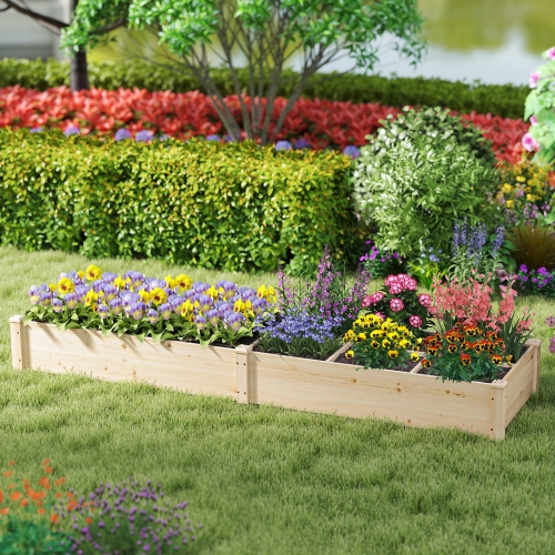 Costway Wooden Raised Garden Bed, Elevated Patio Planter with 2/7 Planting Compartments for Flower