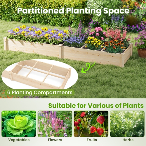 Costway Wooden Raised Garden Bed, Elevated Patio Planter with 2/7 Planting Compartments for Flower