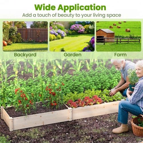 Costway Wooden Raised Garden Bed, Elevated Patio Planter with 2/7 Planting Compartments for Flower