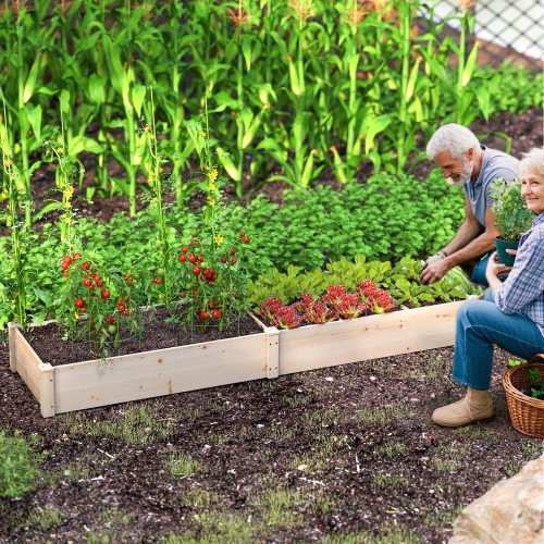 Costway Wooden Raised Garden Bed, Elevated Patio Planter with 2/7 Planting Compartments for Flower