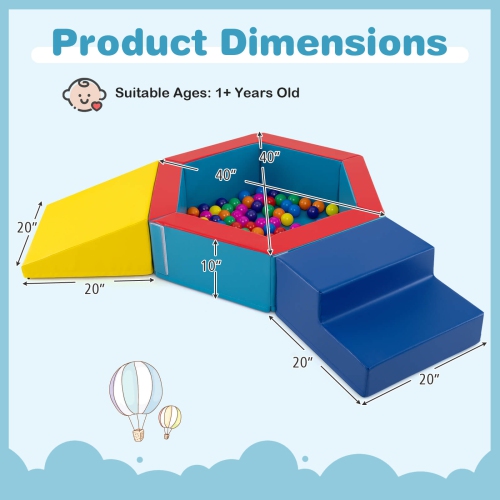 Blocs d'escalade en mousse pour bébé 3 PCS avec escalier triangulaire à foyer à balles de Costway, 100 balles océan bleu/multicolore