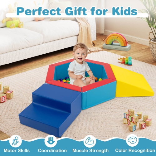 Blocs d'escalade en mousse pour bébé 3 PCS avec escalier triangulaire à foyer à balles de Costway, 100 balles océan bleu/multicolore