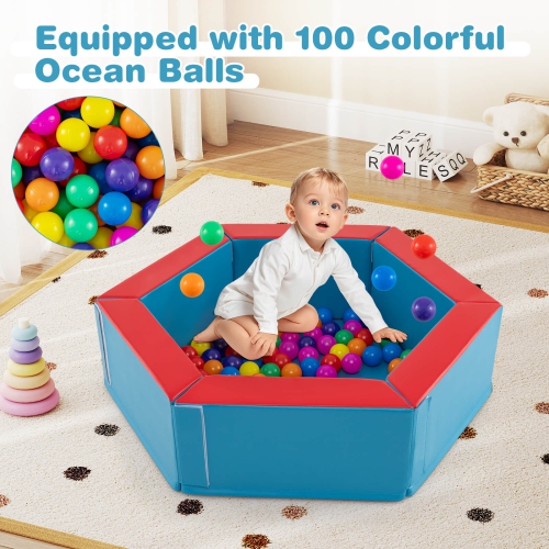 Blocs d'escalade en mousse pour bébé 3 PCS avec escalier triangulaire à foyer à balles de Costway, 100 balles océan bleu/multicolore