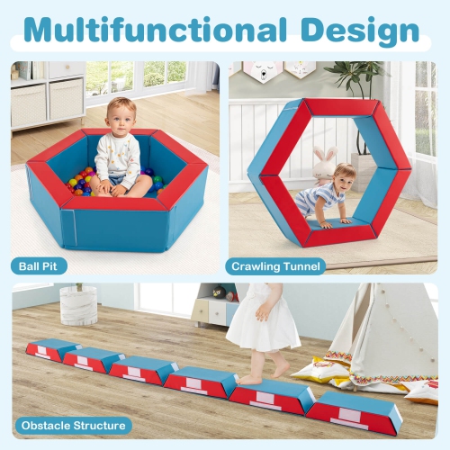 Blocs d'escalade en mousse pour bébé 3 PCS avec escalier triangulaire à foyer à balles de Costway, 100 balles océan bleu/multicolore