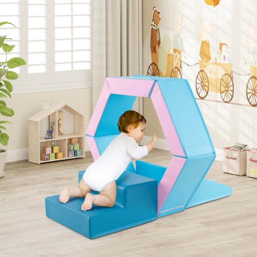 Blocs d'escalade en mousse pour bébé 3 PCS avec escalier triangulaire à foyer à balles de Costway, 100 balles océan bleu/multicolore