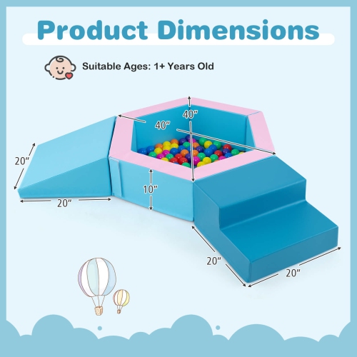 Blocs d'escalade en mousse pour bébé 3 PCS avec escalier triangulaire à foyer à balles de Costway, 100 balles océan bleu/multicolore