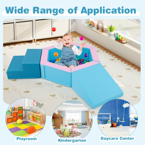 Blocs d'escalade en mousse pour bébé 3 PCS avec escalier triangulaire à foyer à balles de Costway, 100 balles océan bleu/multicolore