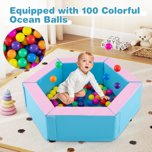 Blocs d'escalade en mousse pour bébé 3 PCS avec escalier triangulaire à foyer à balles de Costway, 100 balles océan bleu/multicolore