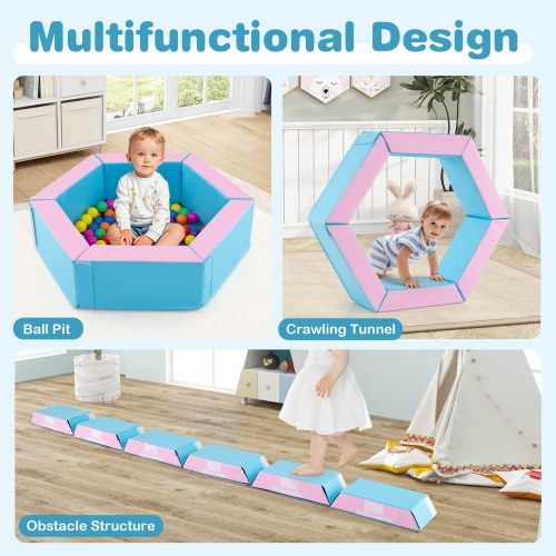 Blocs d'escalade en mousse pour bébé 3 PCS avec escalier triangulaire à foyer à balles de Costway, 100 balles océan bleu/multicolore
