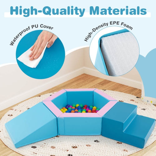 Blocs d'escalade en mousse pour bébé 3 PCS avec escalier triangulaire à foyer à balles de Costway, 100 balles océan bleu/multicolore