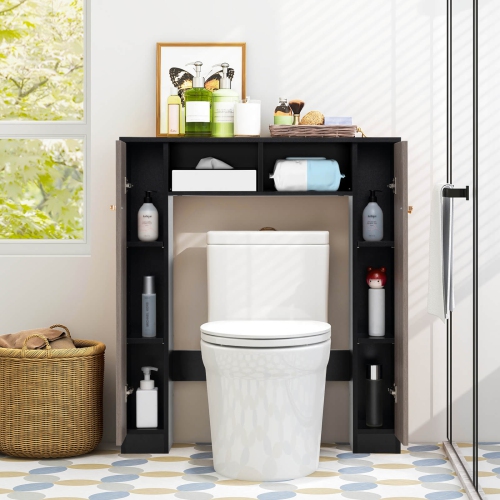 Costway Over The Toilet Storage Cabinet Double Door Bathroom Toilet Storage Organizer
