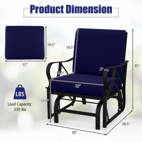 Costway 2 PCS Patio Rocking Chair with Cushion Heavy-Duty Metal Frame Smooth Glider Outdoor Black/Gray/Navy
