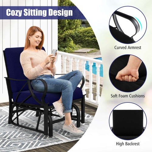 Costway 2 PCS Patio Rocking Chair with Cushion Heavy-Duty Metal Frame Smooth Glider Outdoor Black/Gray/Navy
