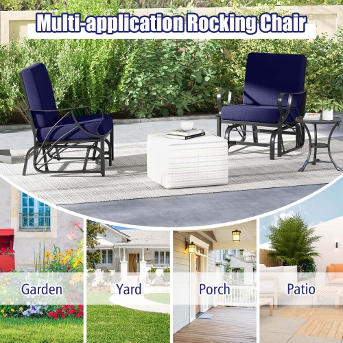 Costway 2 PCS Patio Rocking Chair with Cushion Heavy-Duty Metal Frame Smooth Glider Outdoor Black/Gray/Navy
