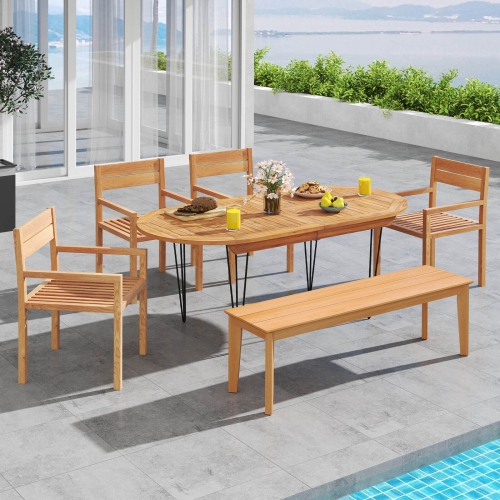 Costway 1/2/4 PCS Outdoor Teak Wood Chair Patio Dining Armchair with Slatted Seat & Backrest