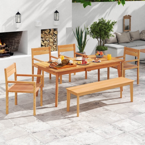 Costway 1/2/4 PCS Outdoor Teak Wood Chair Patio Dining Armchair with Slatted Seat & Backrest