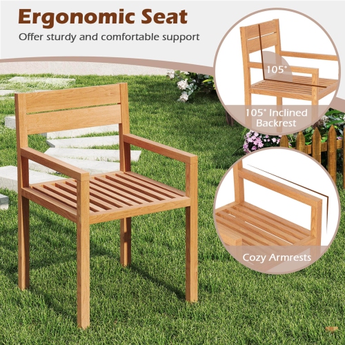 Costway 1/2/4 PCS Outdoor Teak Wood Chair Patio Dining Armchair with Slatted Seat & Backrest